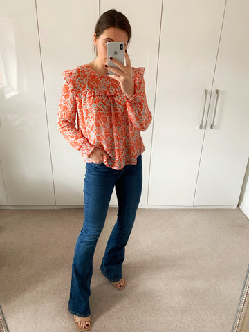Coral Patterned Frill Blouse