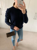 Navy Ruched Sleeve Jumper